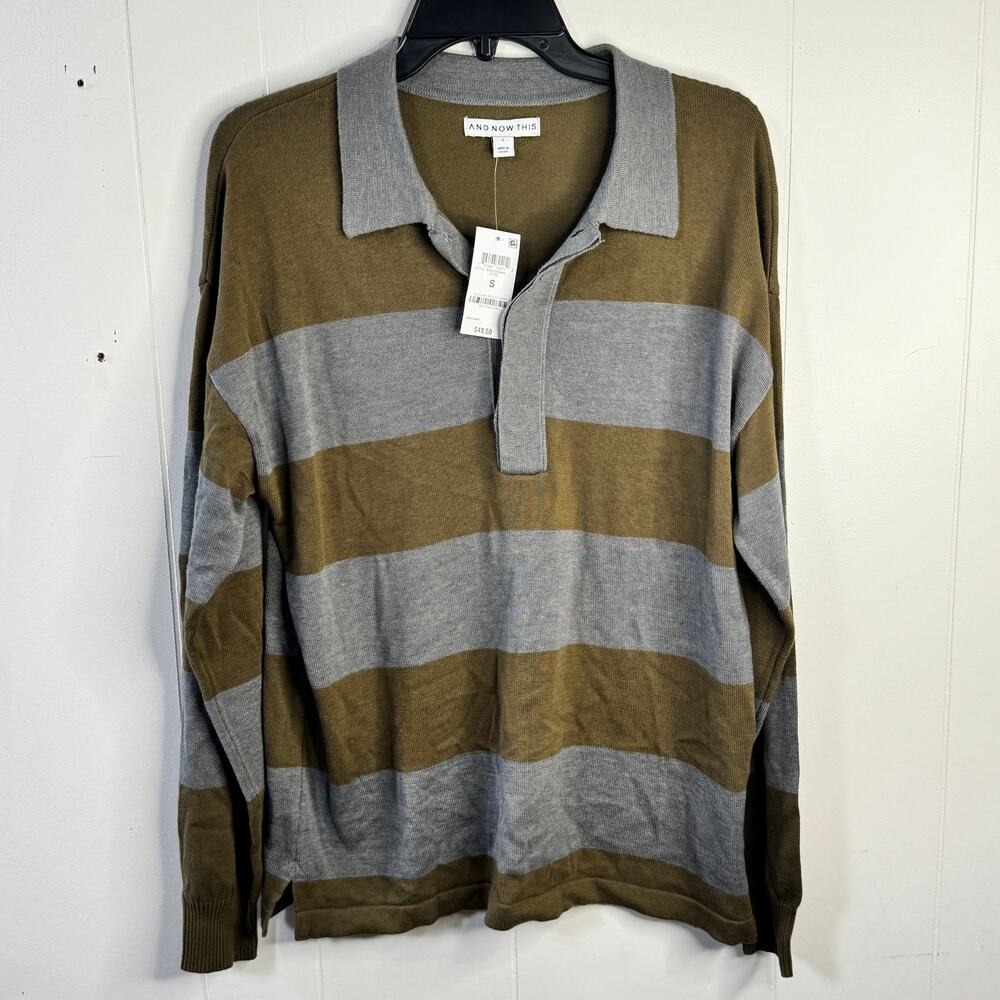 And Now This Mens Sweater Size Small Gray Green Striped‎ Pullover Knit Collared